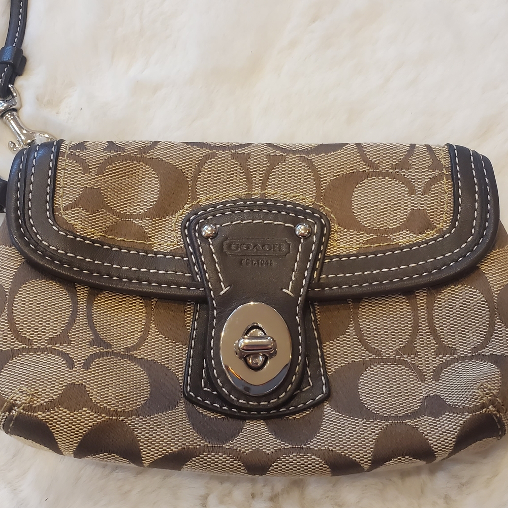 Signature COACH Brown Monogram Clutch Wristlet
